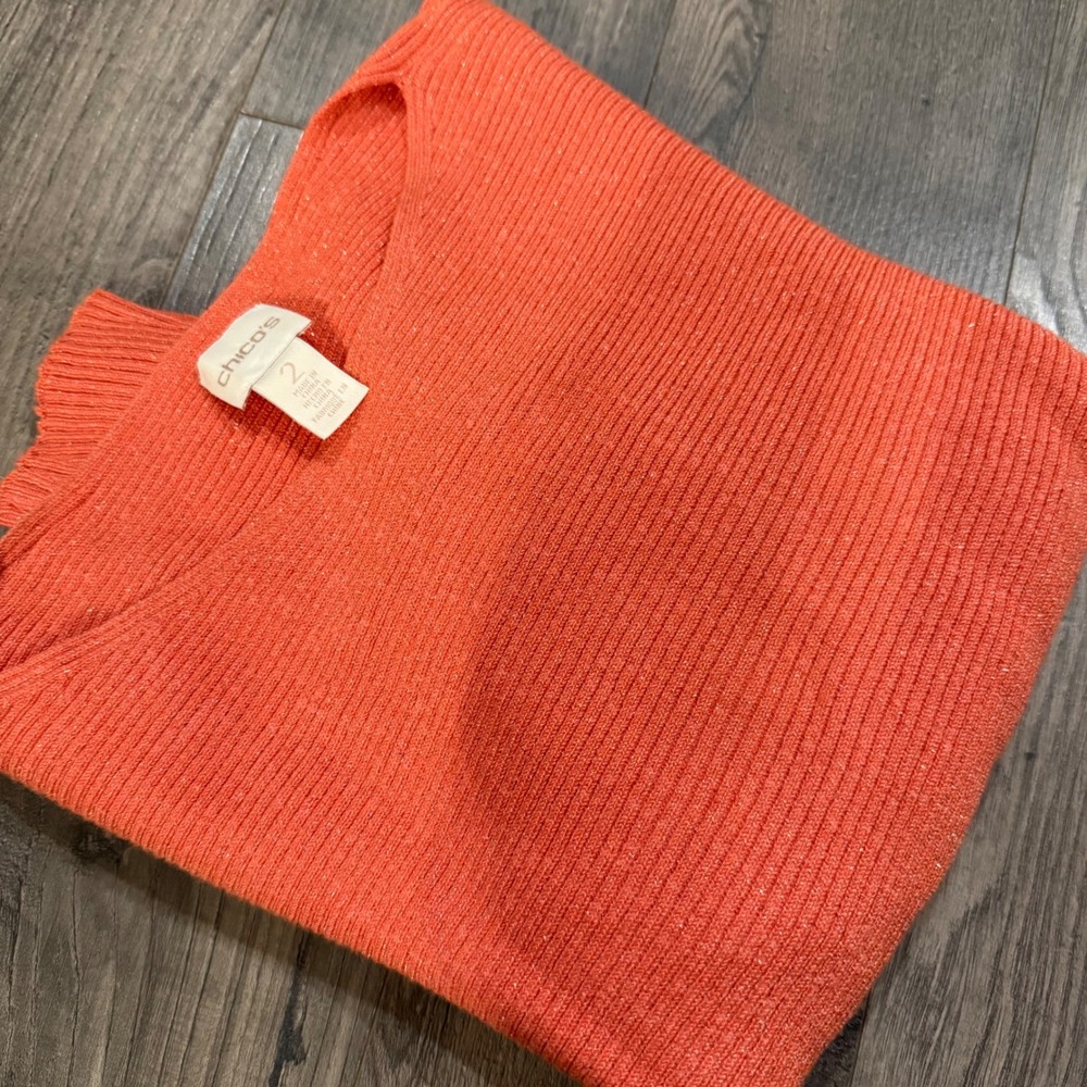 Chico's Women's Scoop Neck Ribbed Sweater in Coral